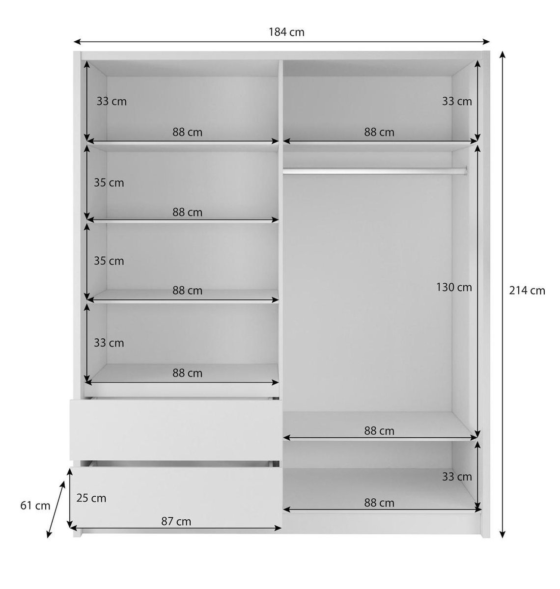 Meubella - Kledingkast Sento 180 Cm - Wit