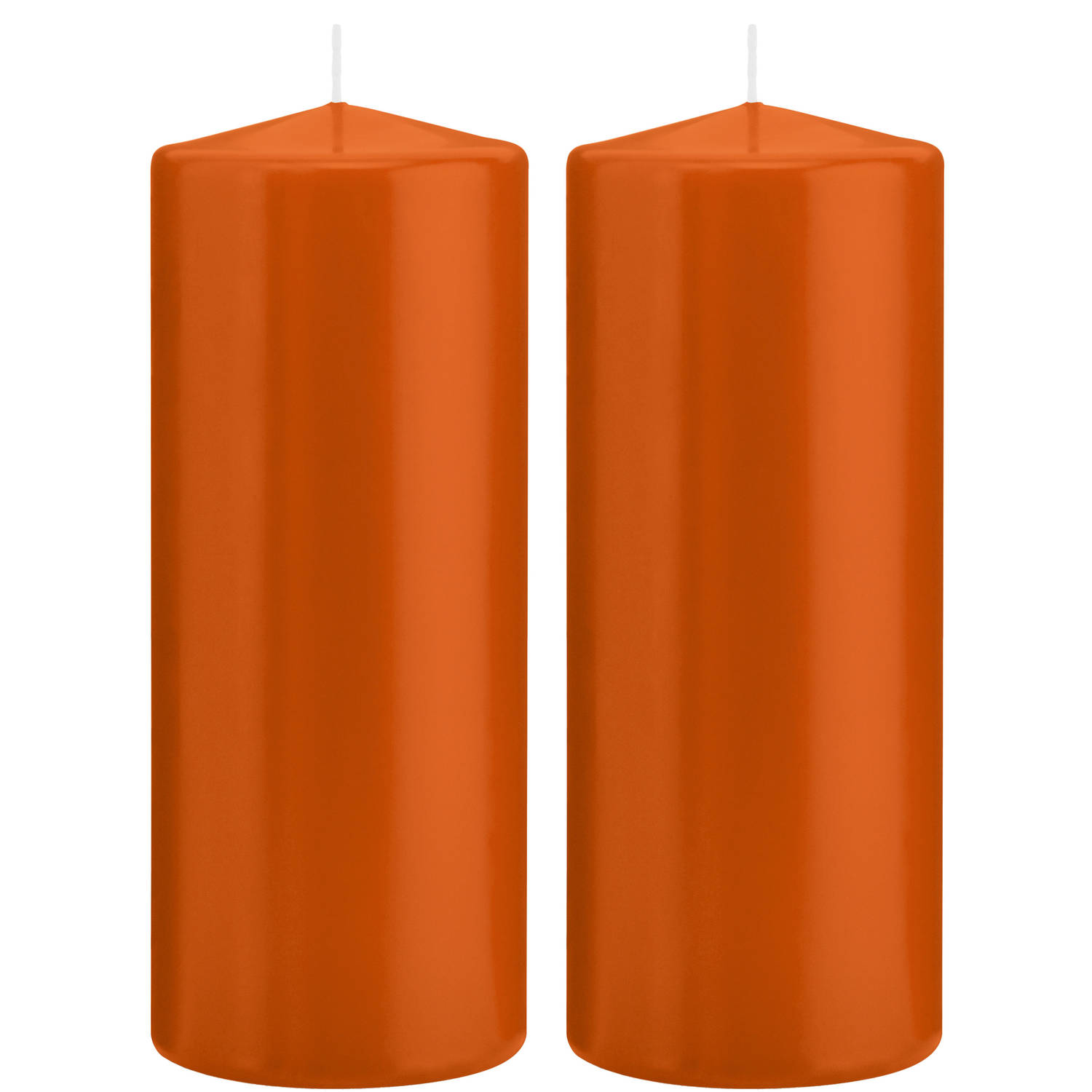 Trend Candles 2x Cilinderkaarsen/stompkaarsen 8 X 20 Cm 119 Branduren - Geurloze Kaarsen - Woondecoraties - Oranje
