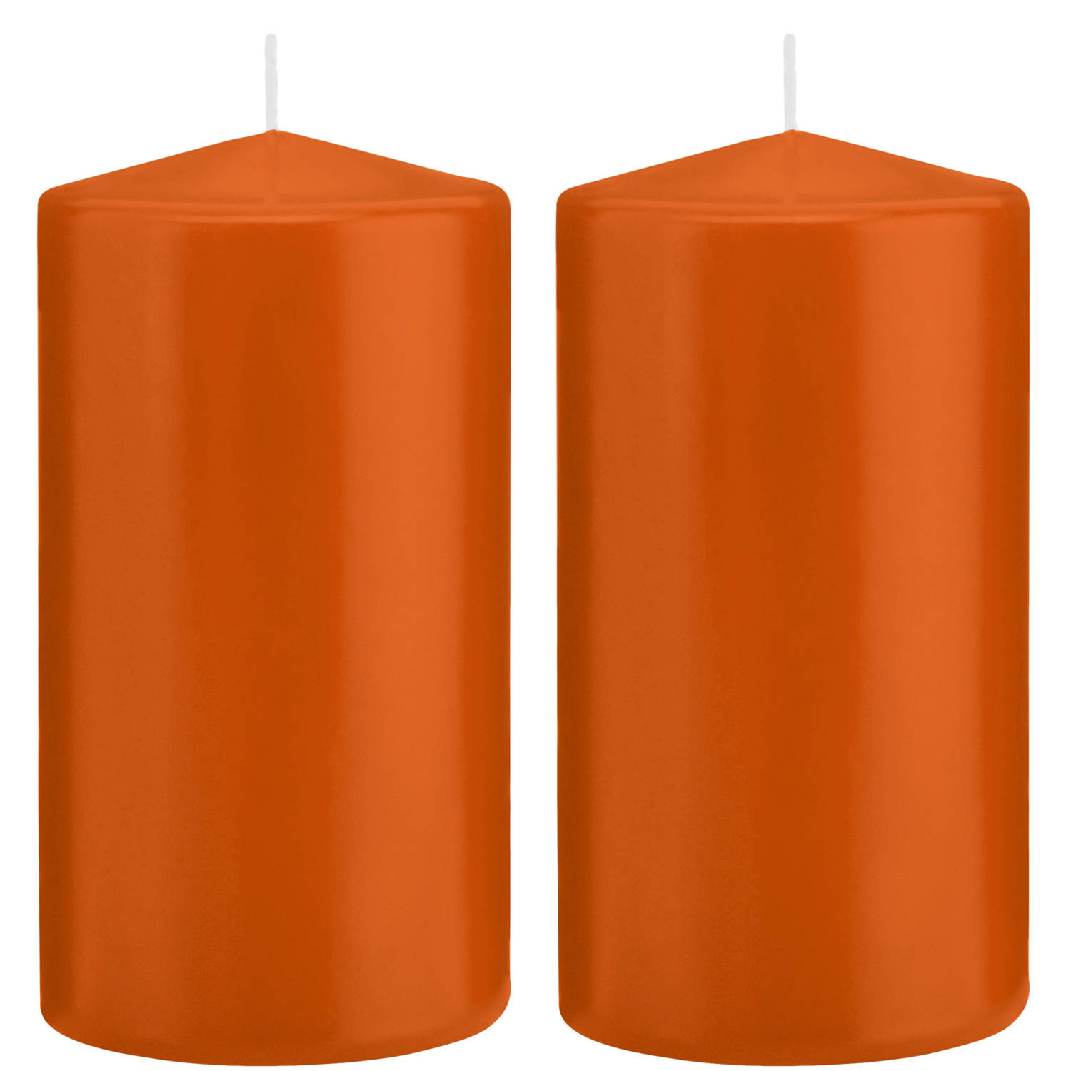 Trend Candles 2x Cilinderkaarsen/stompkaarsen 8 X 15 Cm 69 Branduren - Geurloze Kaarsen - Woondecoraties - Oranje