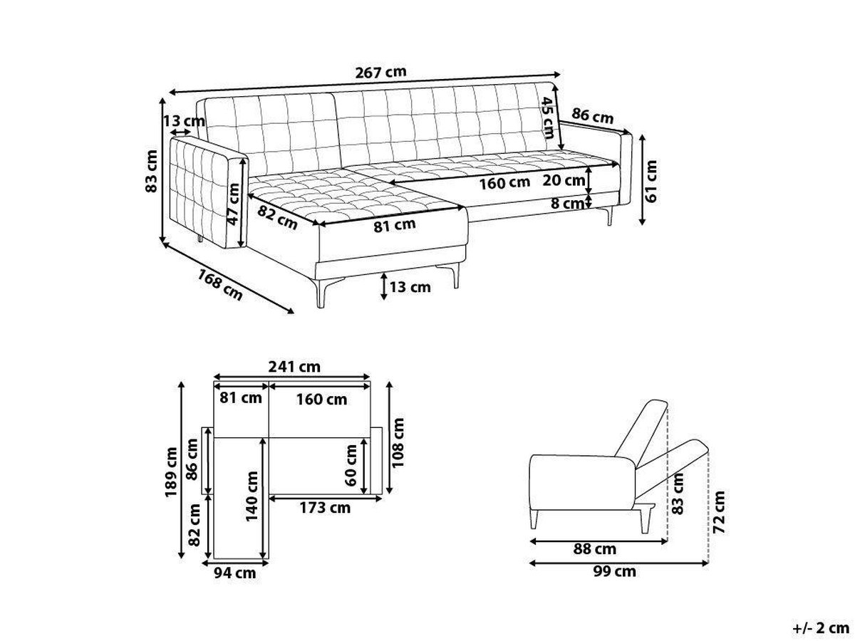 Beliani Aberdeen Slaapbank Fluweel 267x168x83 - Roze