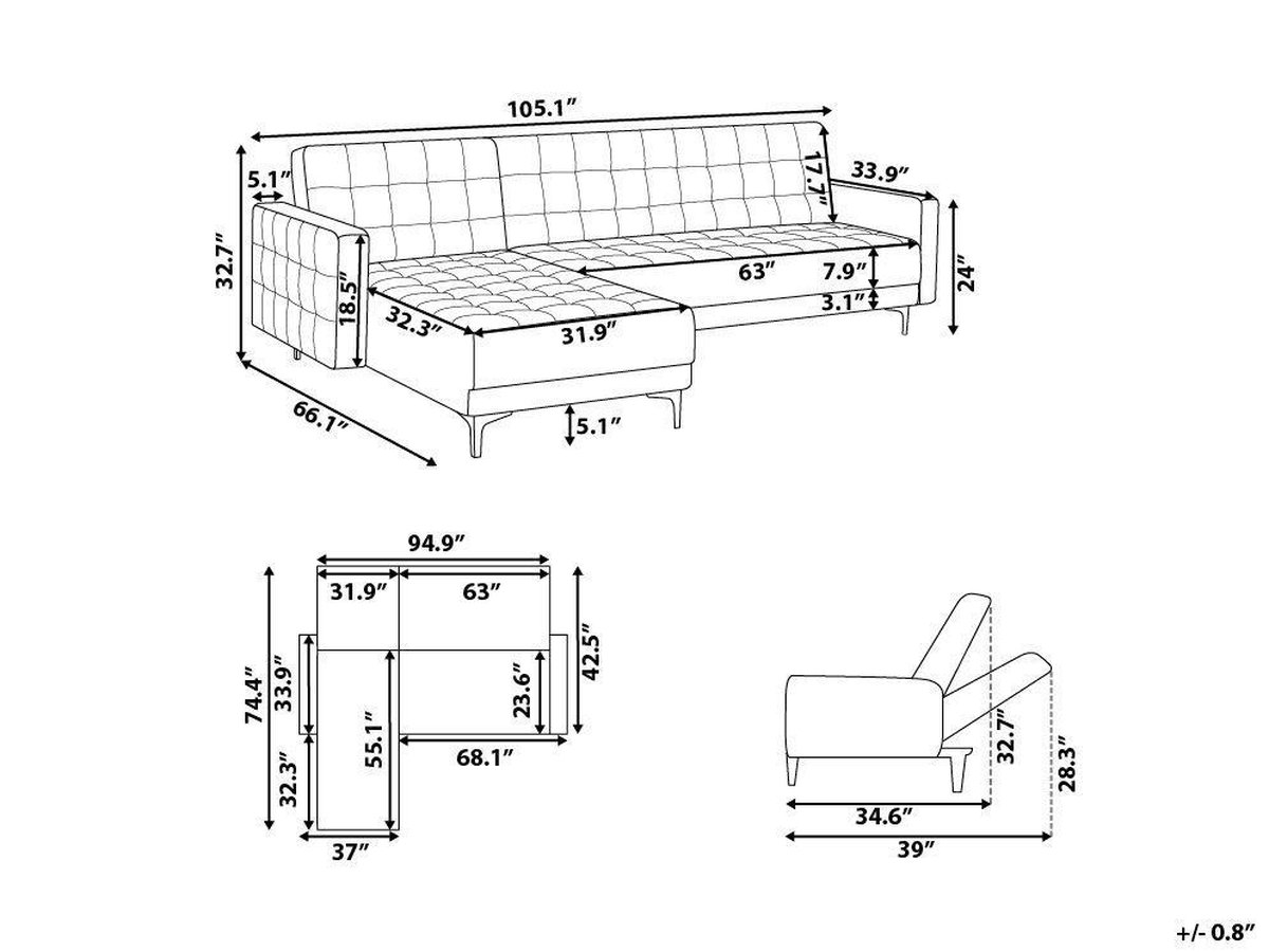 Beliani Aberdeen Slaapbank Fluweel 267x168x83 - Roze