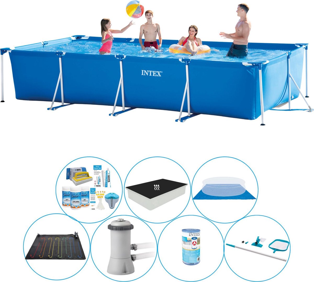 Intex Frame Pool Rechthoekig 450x220x84 Cm - Zwembad Comfort Pakket - Blauw