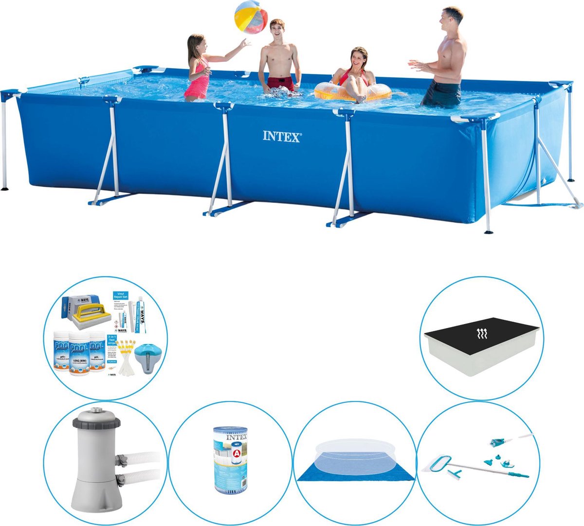 Intex Frame Pool Rechthoekig 450x220x84 Cm - Zwembad Combinatie Set - Blauw