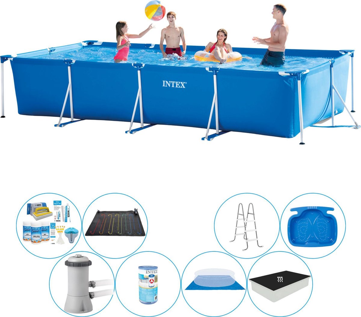 Intex Frame Pool Rechthoekig 450x220x84 Cm - Deluxe Zwembad Pakket - Blauw