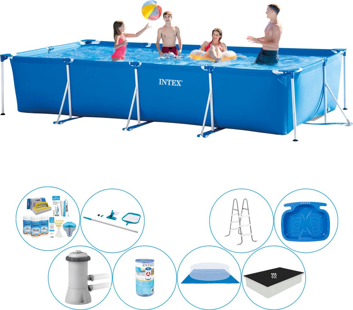 Intex Frame Pool Rechthoekig 450x220x84 Cm - Deluxe Zwembad Set - Blauw