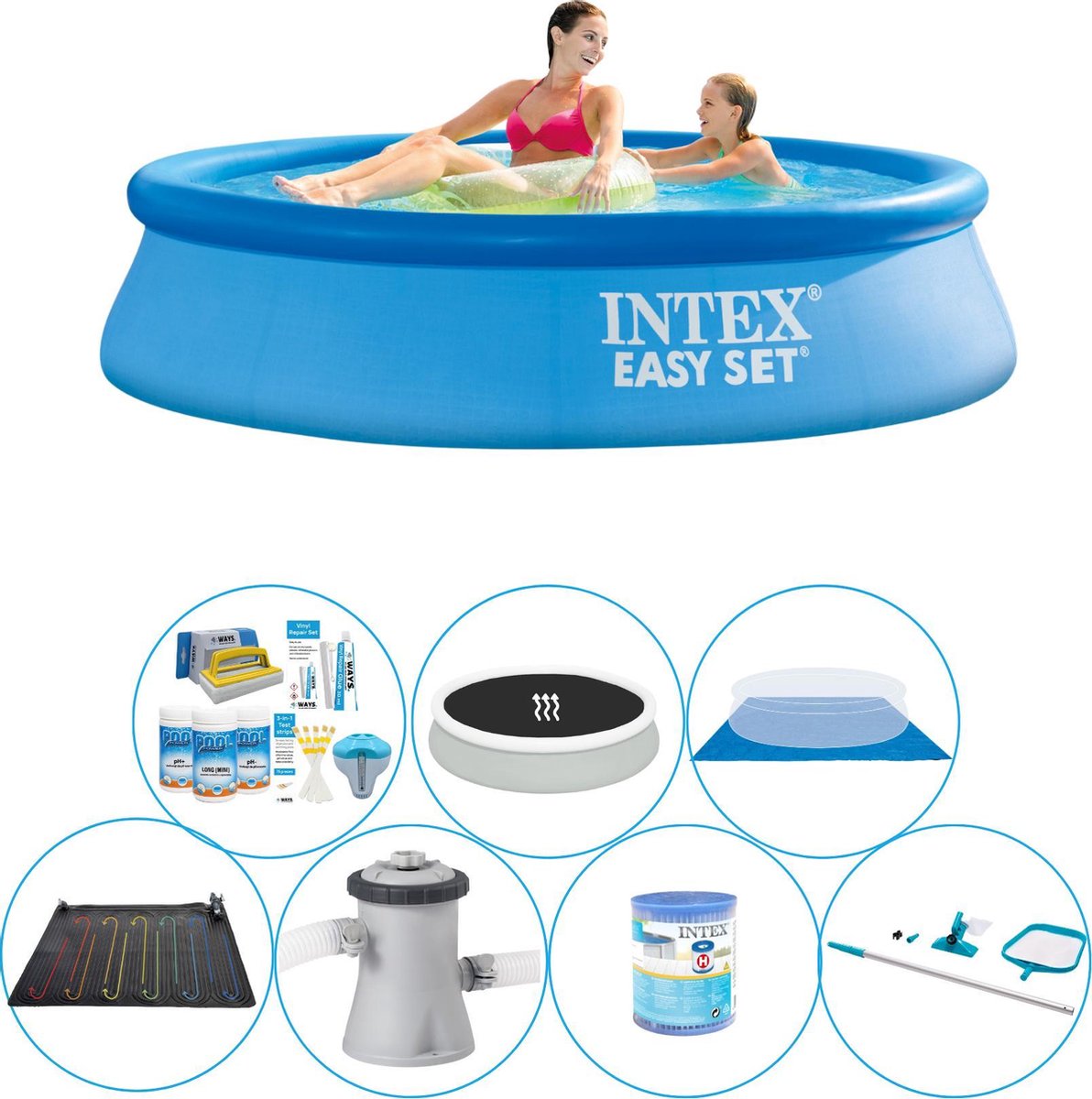 Intex Easy Set Rond 244x61 Cm - Zwembad Comfort Pakket - Blauw