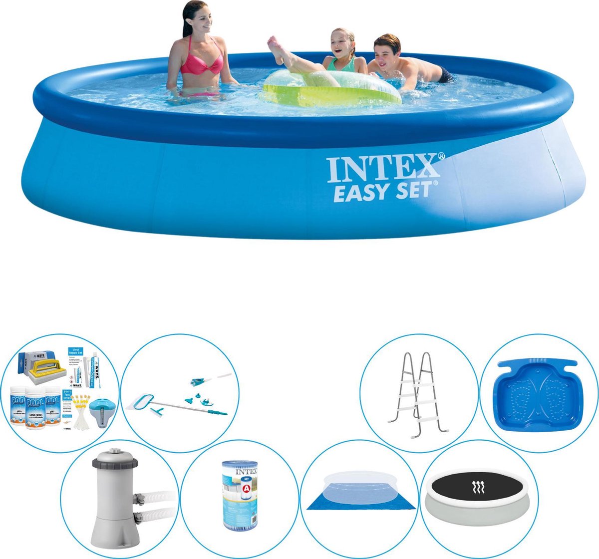 Intex Zwembad Pakket - Easy Set Rond 396x84 Cm - Blauw