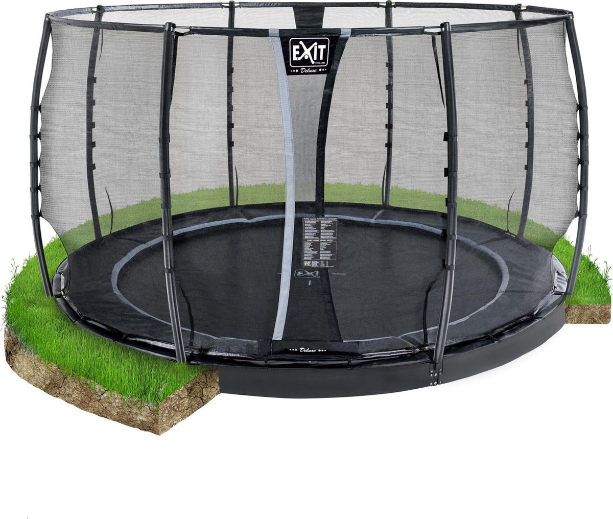 EXIT Toys Dynamic Groundlevel Trampoline ø366cm Met Veiligheidsnet - - Zwart