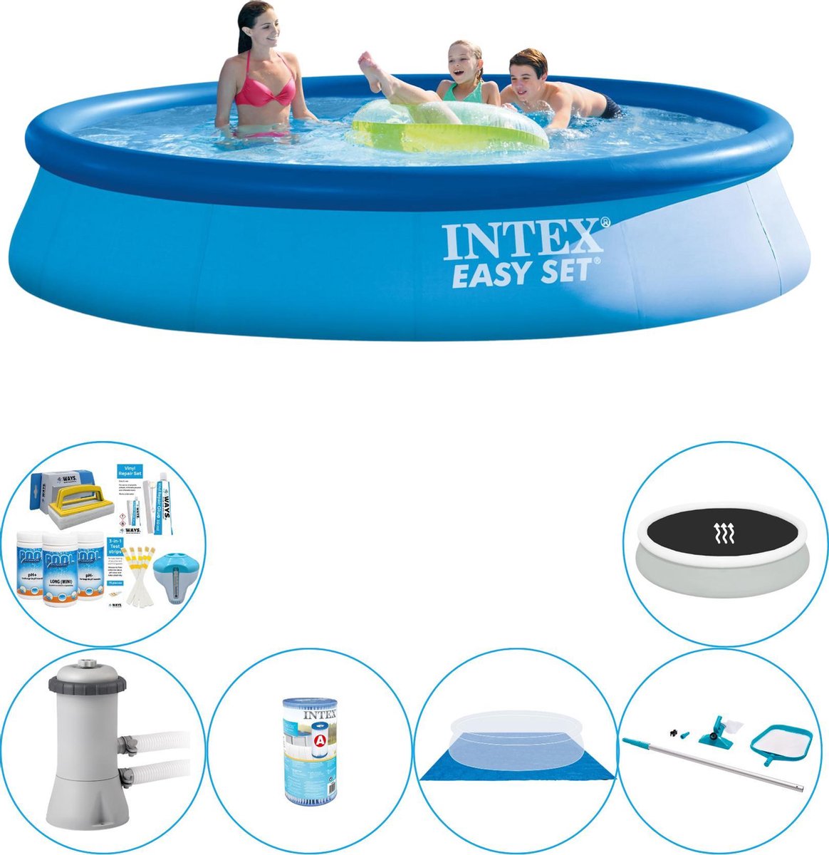 Intex Easy Set Rond 396x84 Cm - Zwembad Combinatie Deal - Blauw