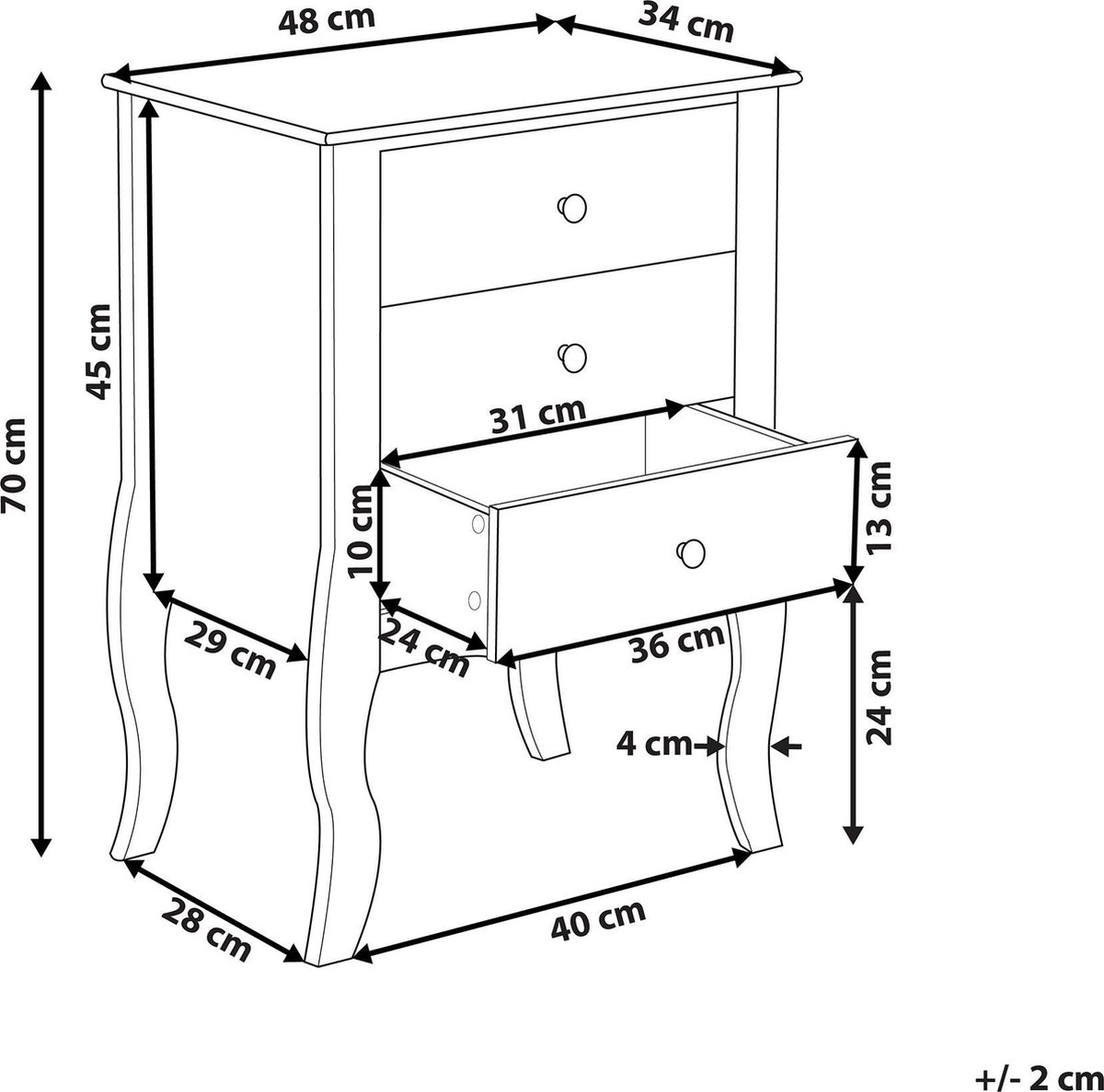 Beliani Lane Nachtkastje Mdf 34 X 48 Cm - Wit