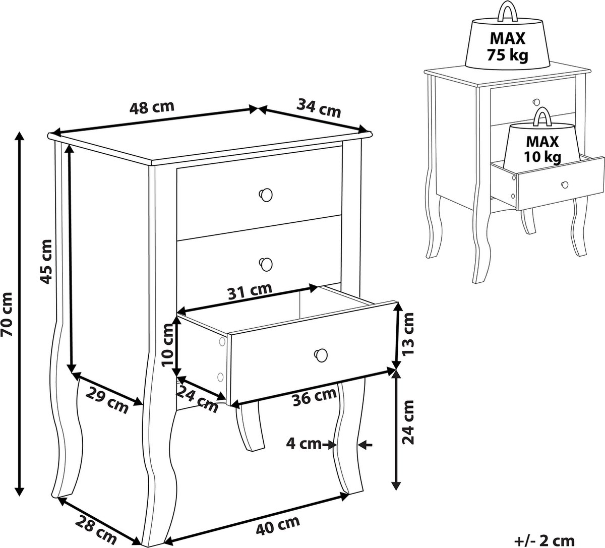 Beliani Lane Nachtkastje Mdf 34 X 48 Cm - Wit