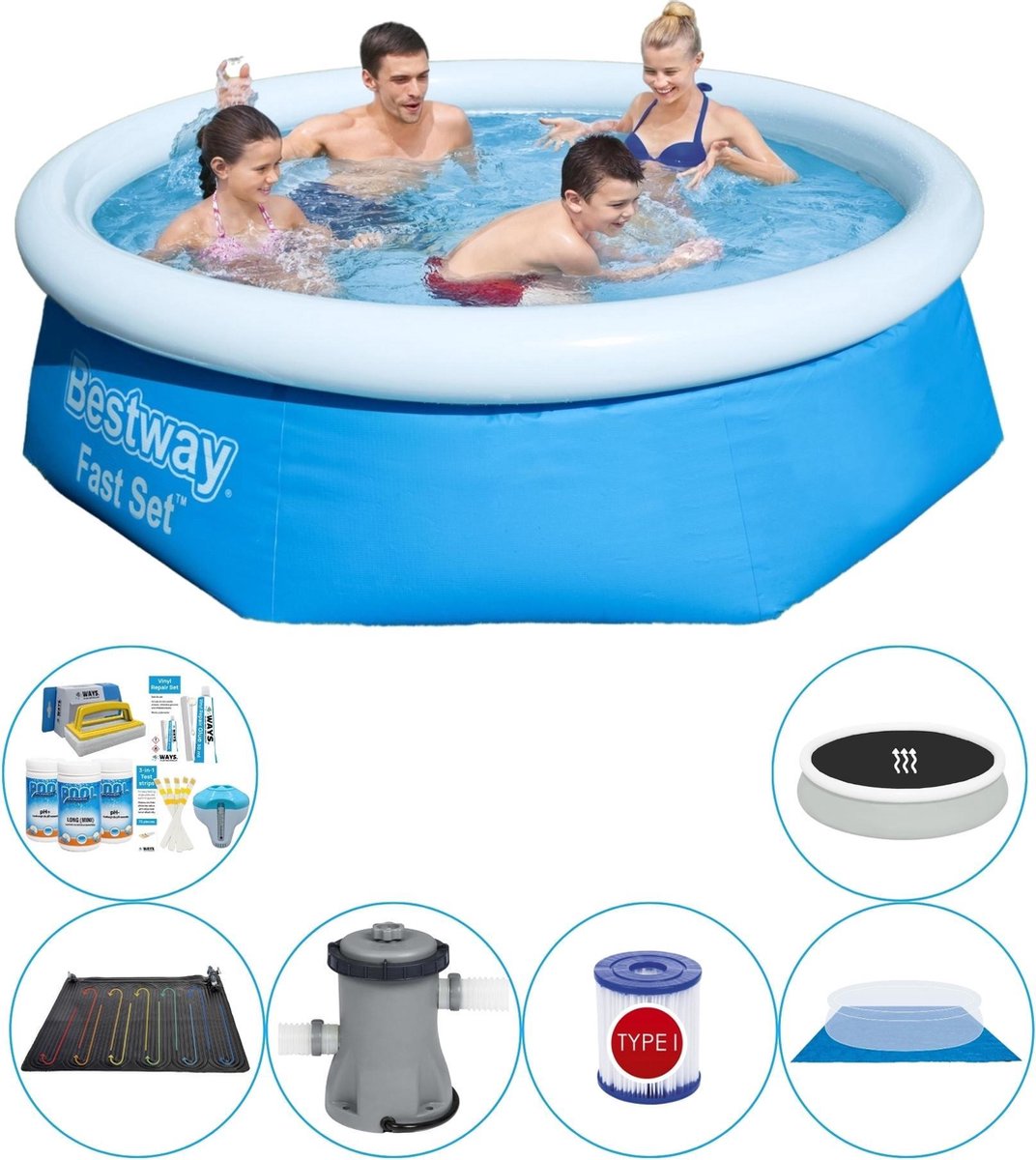 Bestway Fast Set Rond 244x66 Cm - Zwembad Combinatie Deal - Blauw