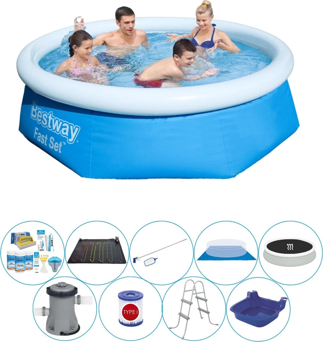 Bestway Fast Set Rond 244x66 Cm - Deluxe Zwembad Pakket - Blauw