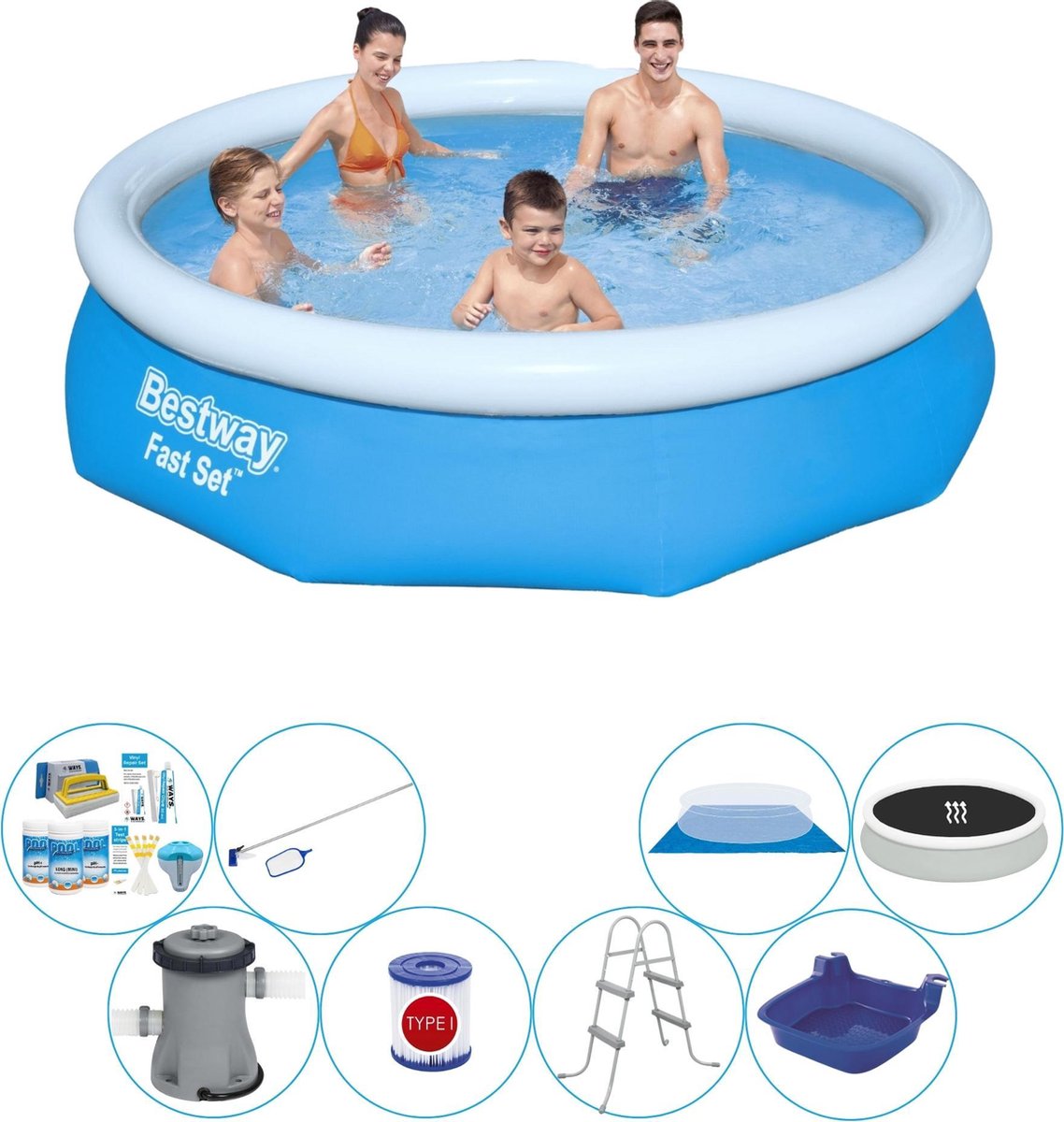 Bestway Fast Set Rond 305x76 Cm - Deluxe Zwembad Deal - Blauw