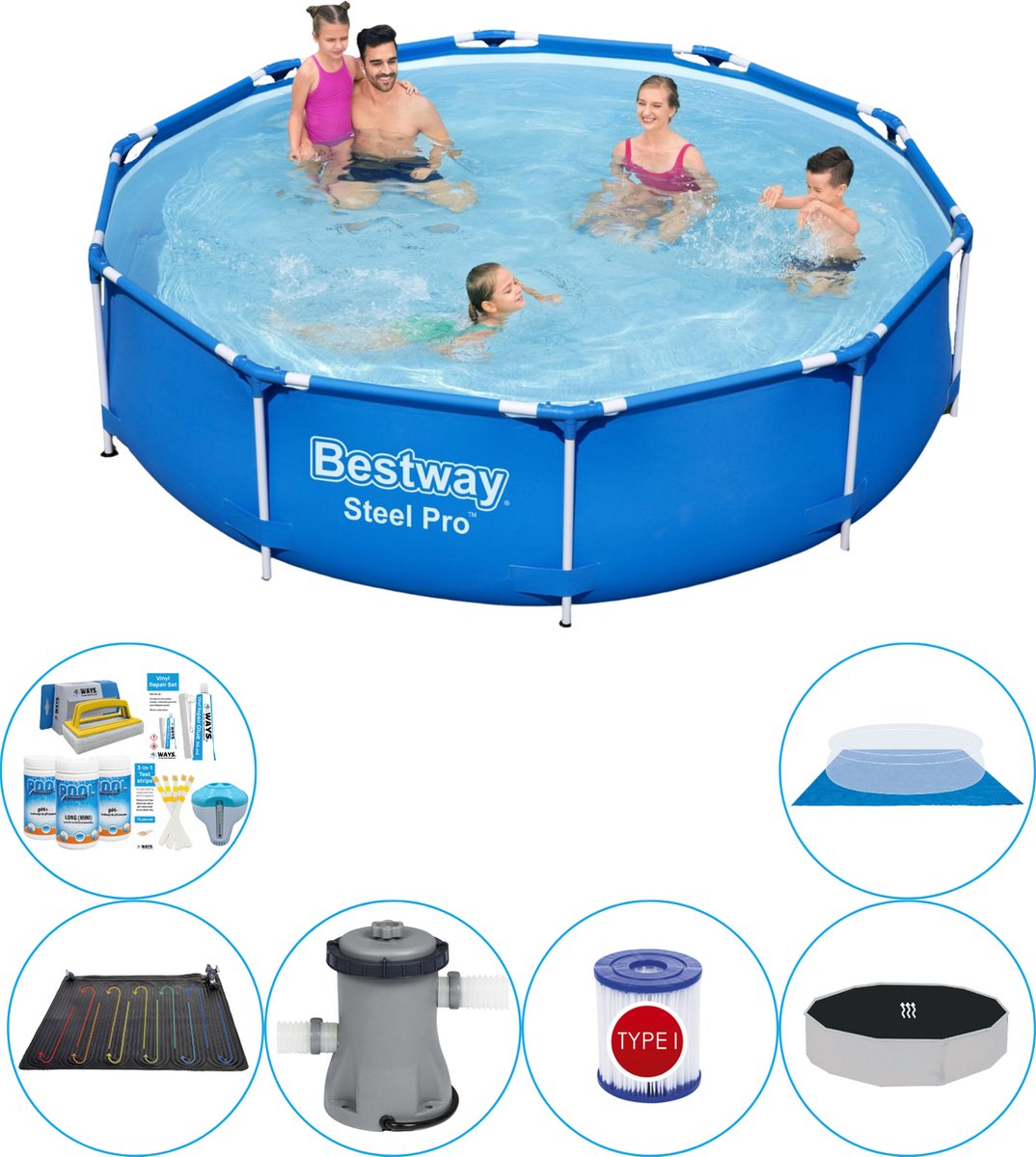 Bestway Zwembad Combinatie Deal - Steel Pro Rond 305x76 Cm - Blauw