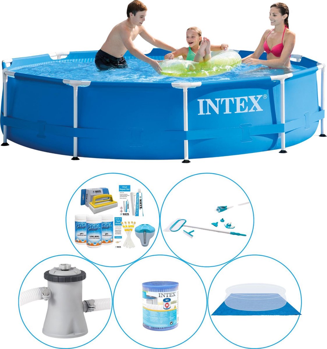 Intex Metal Frame Rond 305x76 Cm - 6-delig - Zwembad Met Accessoires - Blauw