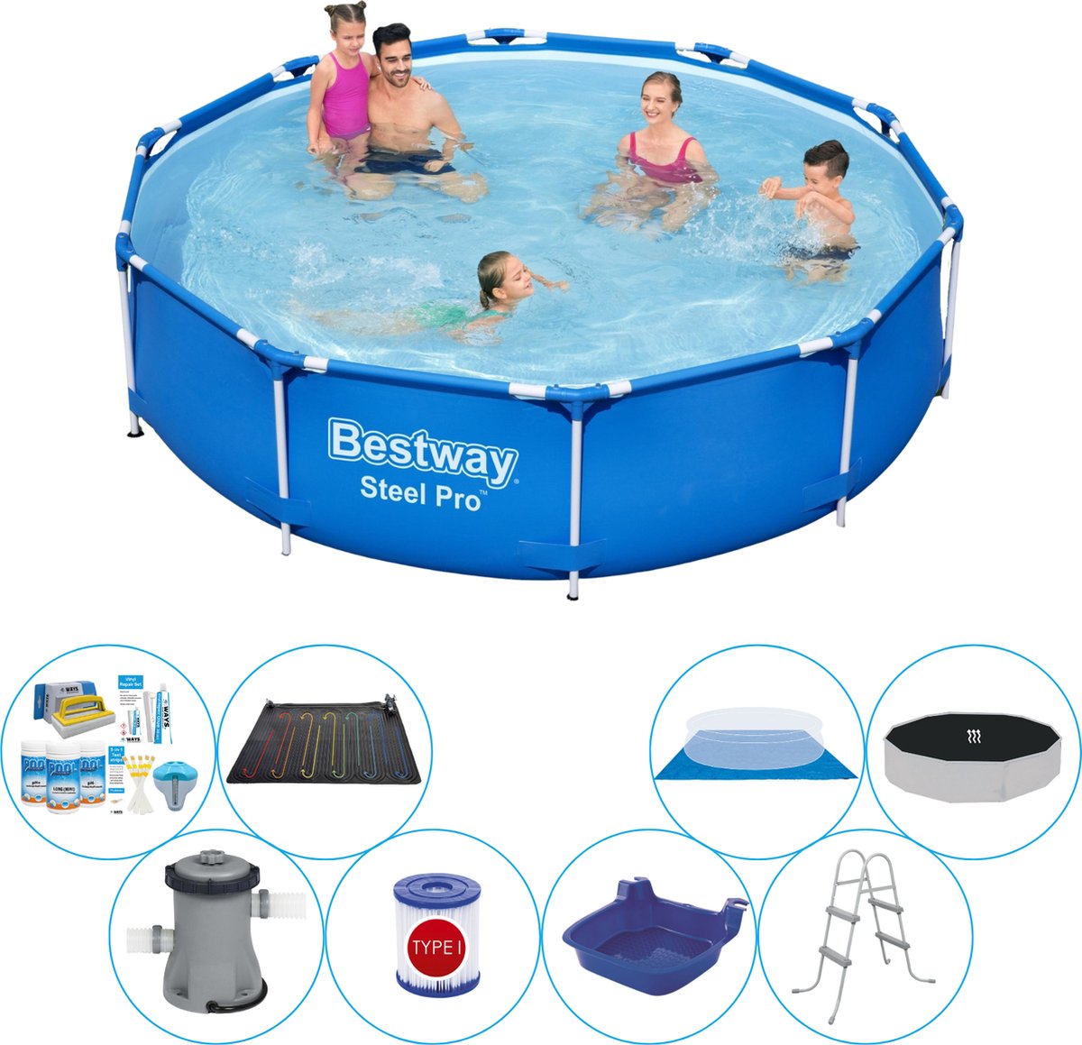 Bestway Deluxe Zwembad Set - Steel Pro Rond 305x76 Cm - Blauw