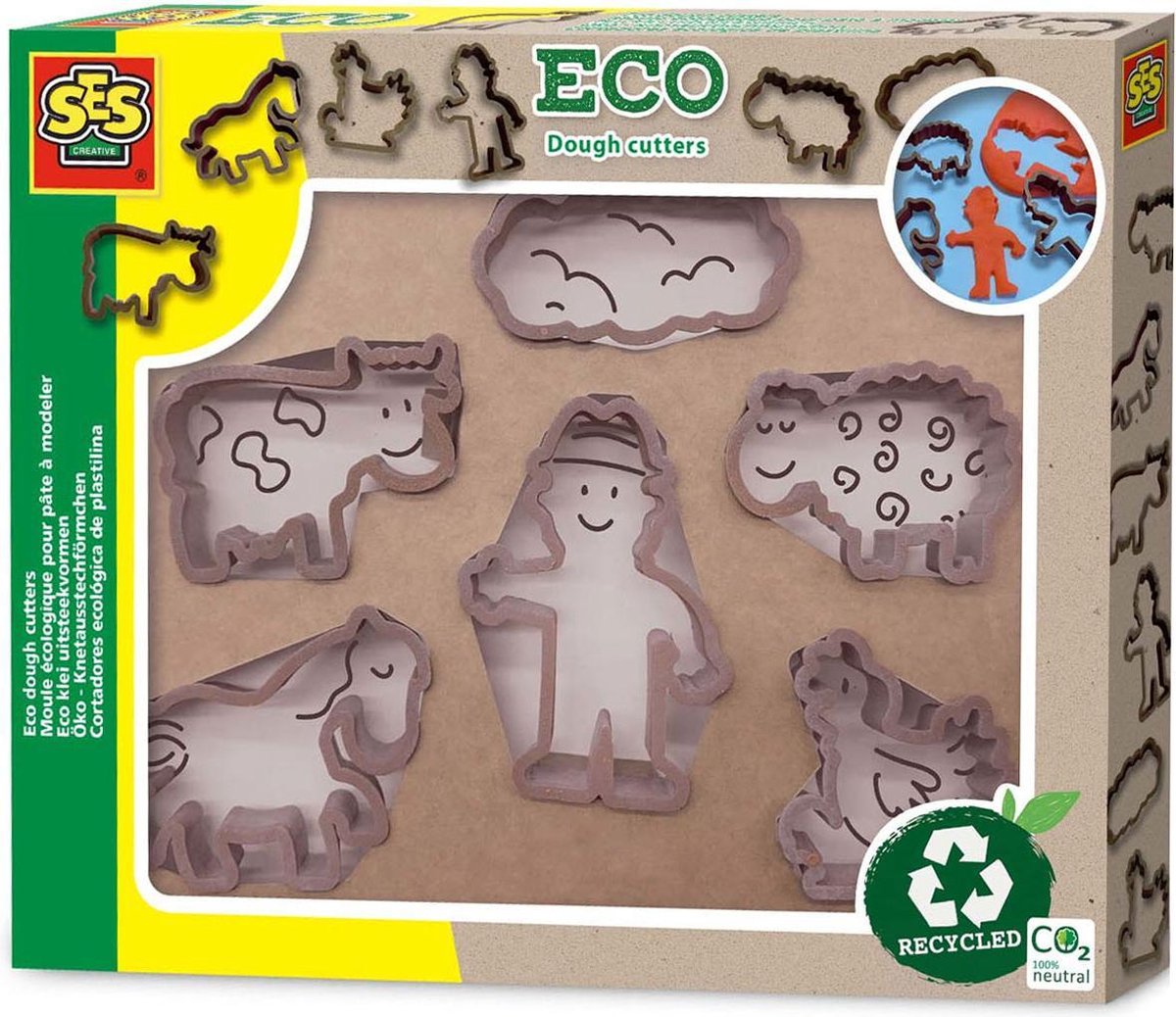 Ses Creative Eco klei uitsteekvormen boerderij 6 stuks - Bruin