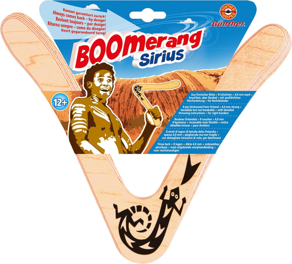 Günther Sirius boomerang 25 cm hout licht - Bruin