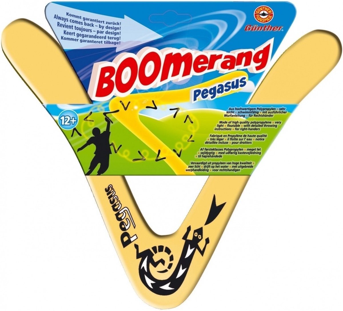 Günther boomerang Pegasus 25 cm polypropyleen - Geel