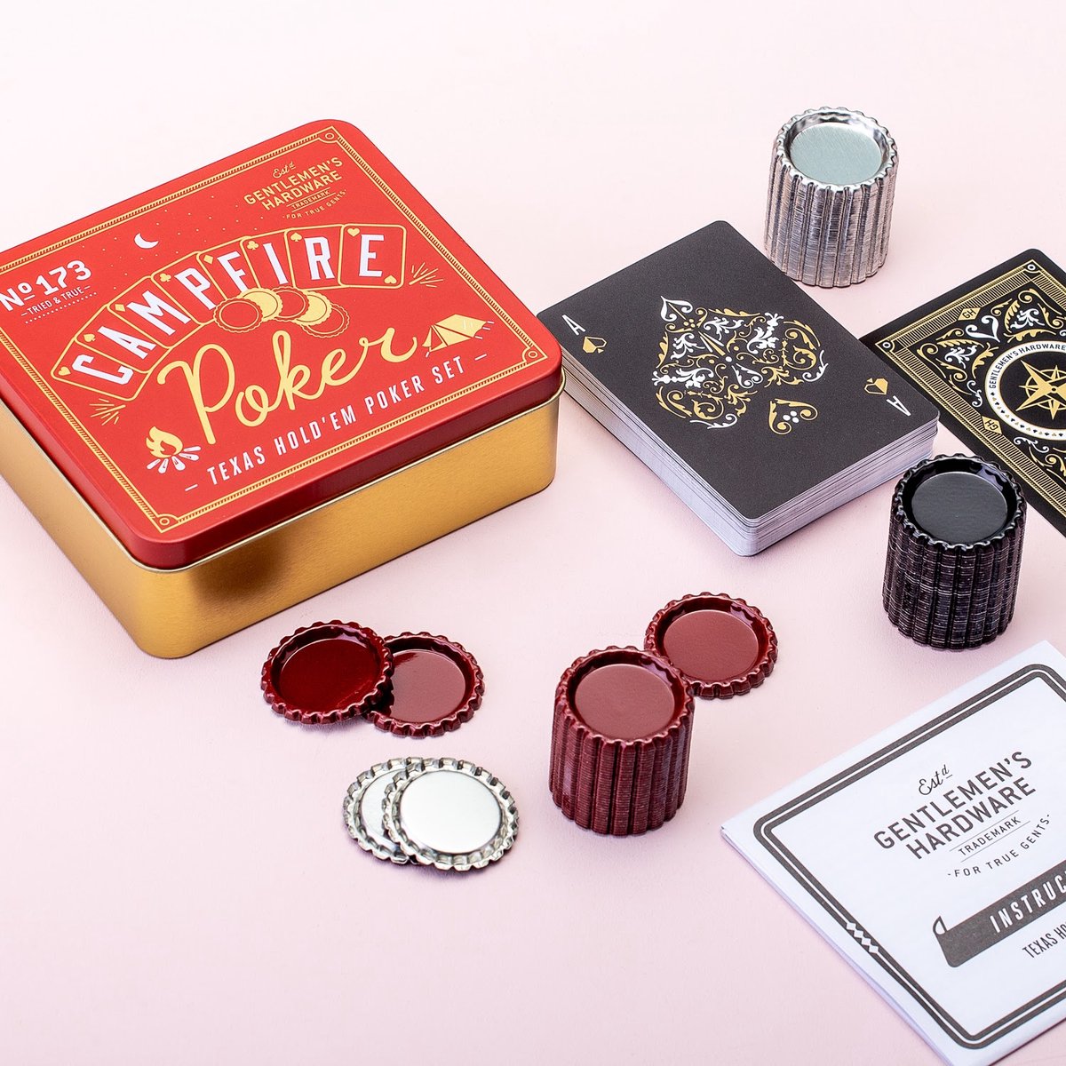 Gentlemen&apos;s Hardware pokerset Campfire 12 x 11 x 4 cm 3 delig - Rood