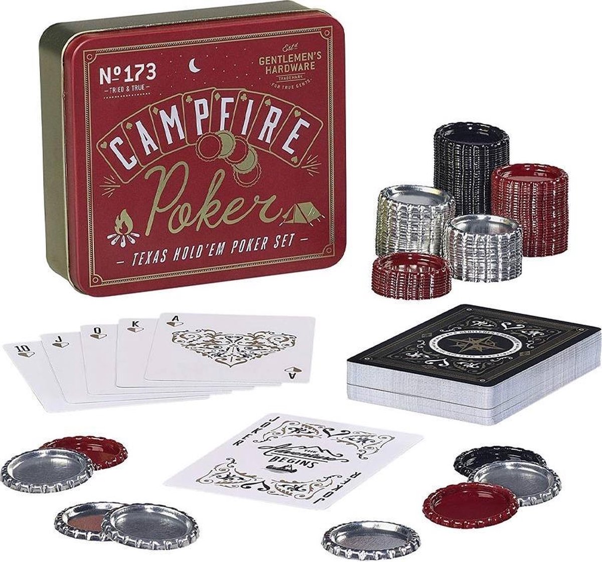 Gentlemen&apos;s Hardware pokerset Campfire 12 x 11 x 4 cm 3 delig - Rood