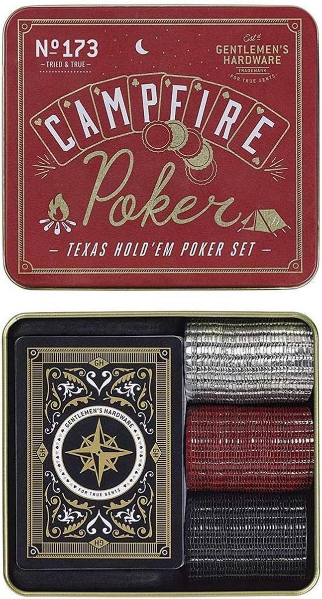 Gentlemen&apos;s Hardware pokerset Campfire 12 x 11 x 4 cm 3 delig - Rood