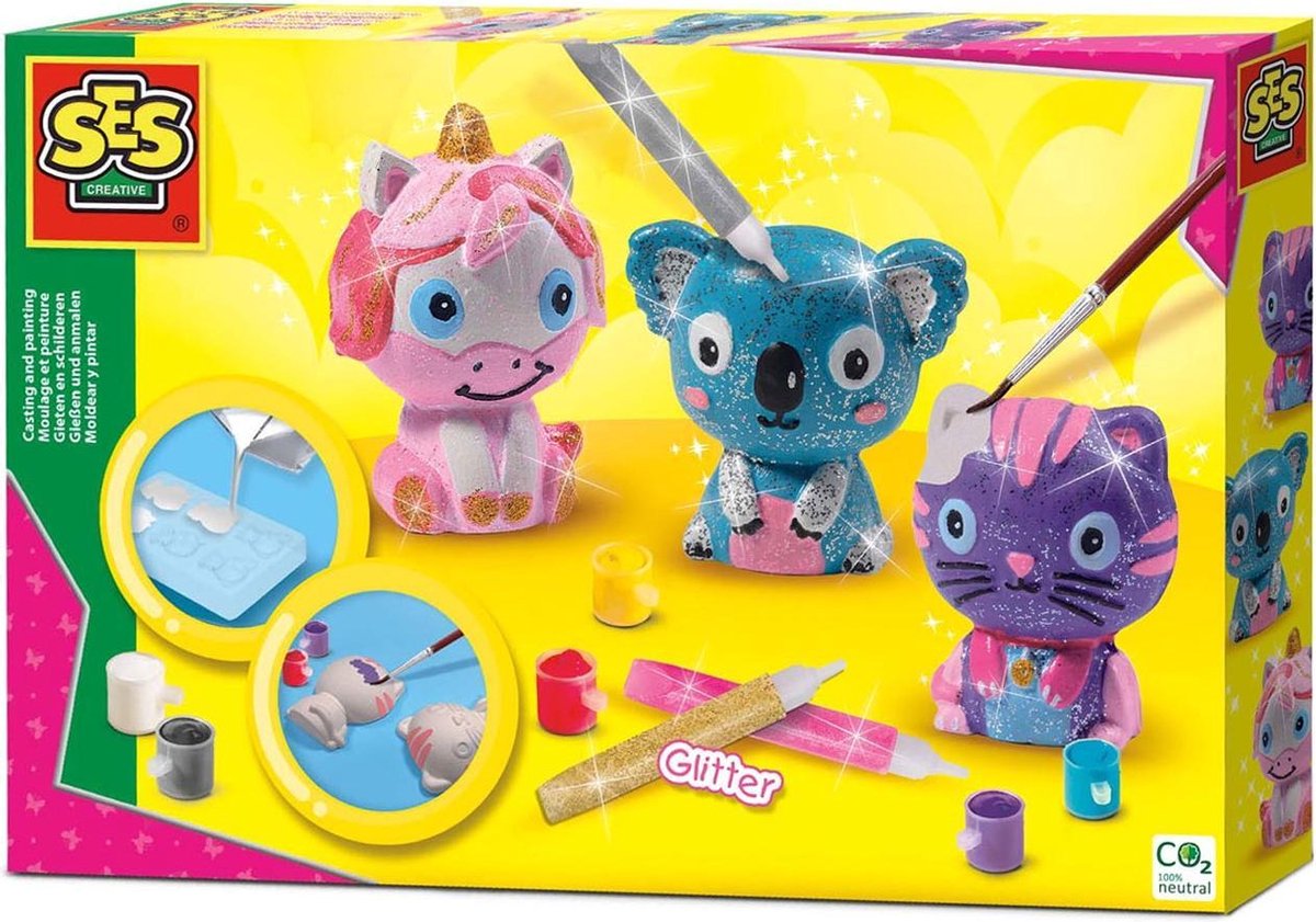 Ses gipsgieten glitterdieren junior 8 delig