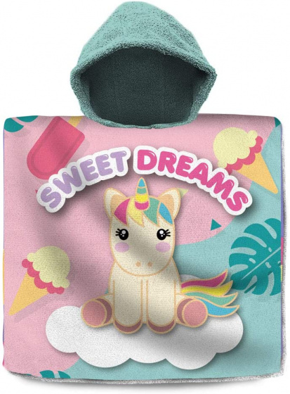 Sweet Dreams badponcho eenhoorn meisjes 60 cm katoen/roze - Groen