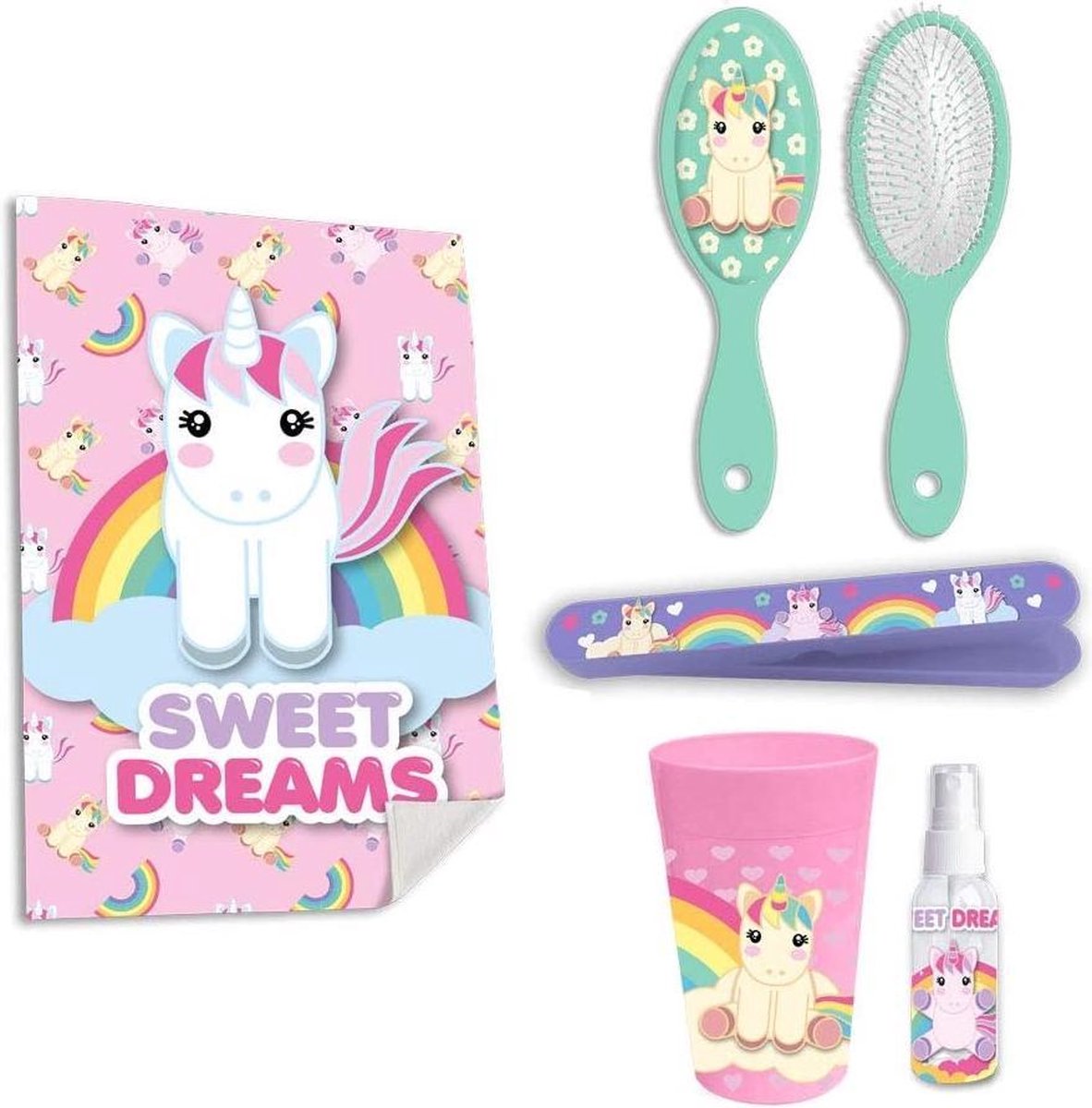 Sweet Dreams toilettas eenhoorn meisjes 23 x 15 cm 6 delig - Roze
