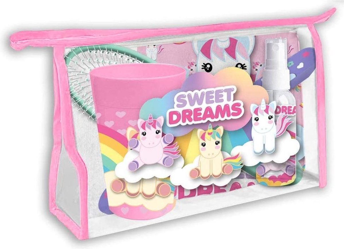 Sweet Dreams toilettas eenhoorn meisjes 23 x 15 cm 6 delig - Roze