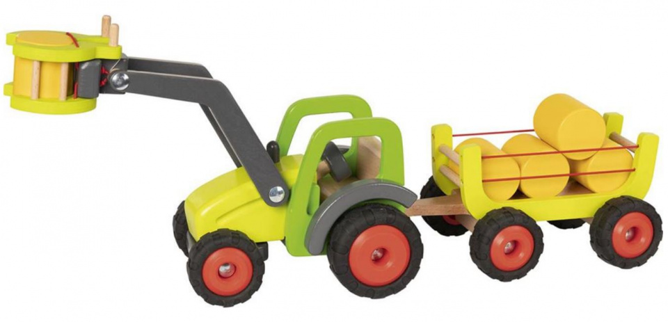 Goki tractor met hooiwagen junior 55 x 16 cm hout 7 delig