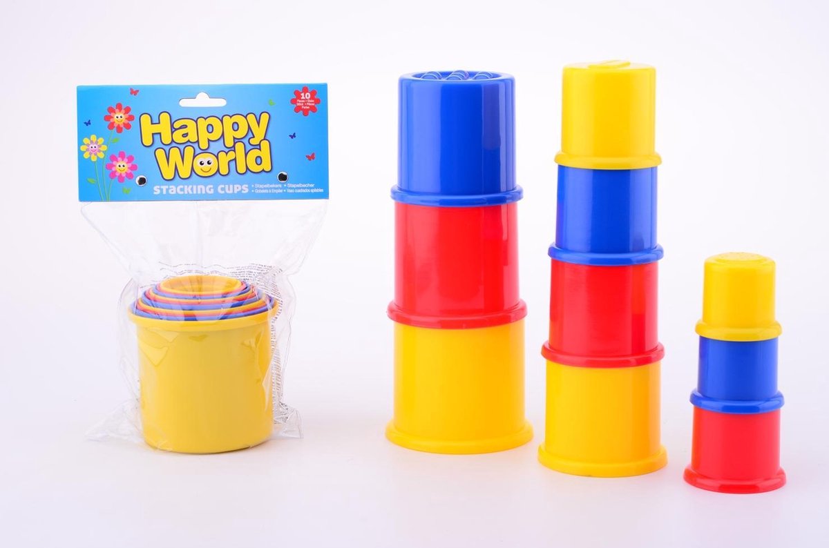 Johntoy stapelbekers Happy World 10 stuks