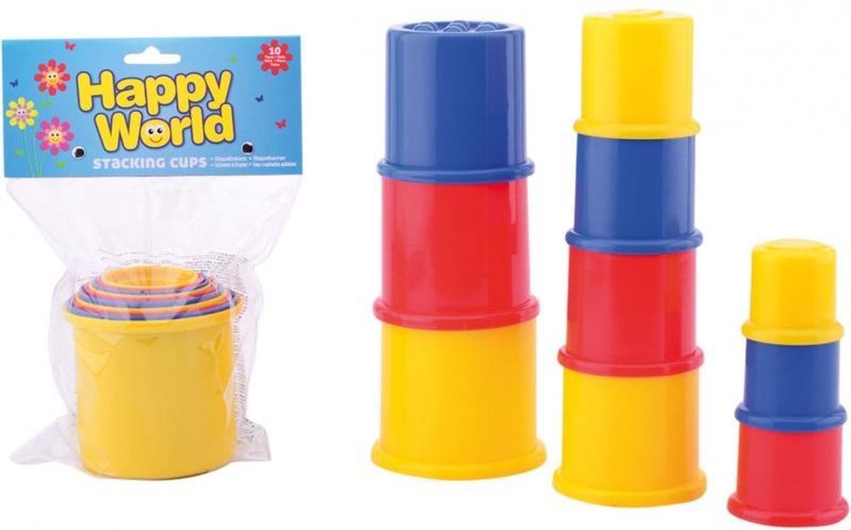 Johntoy stapelbekers Happy World 10 stuks
