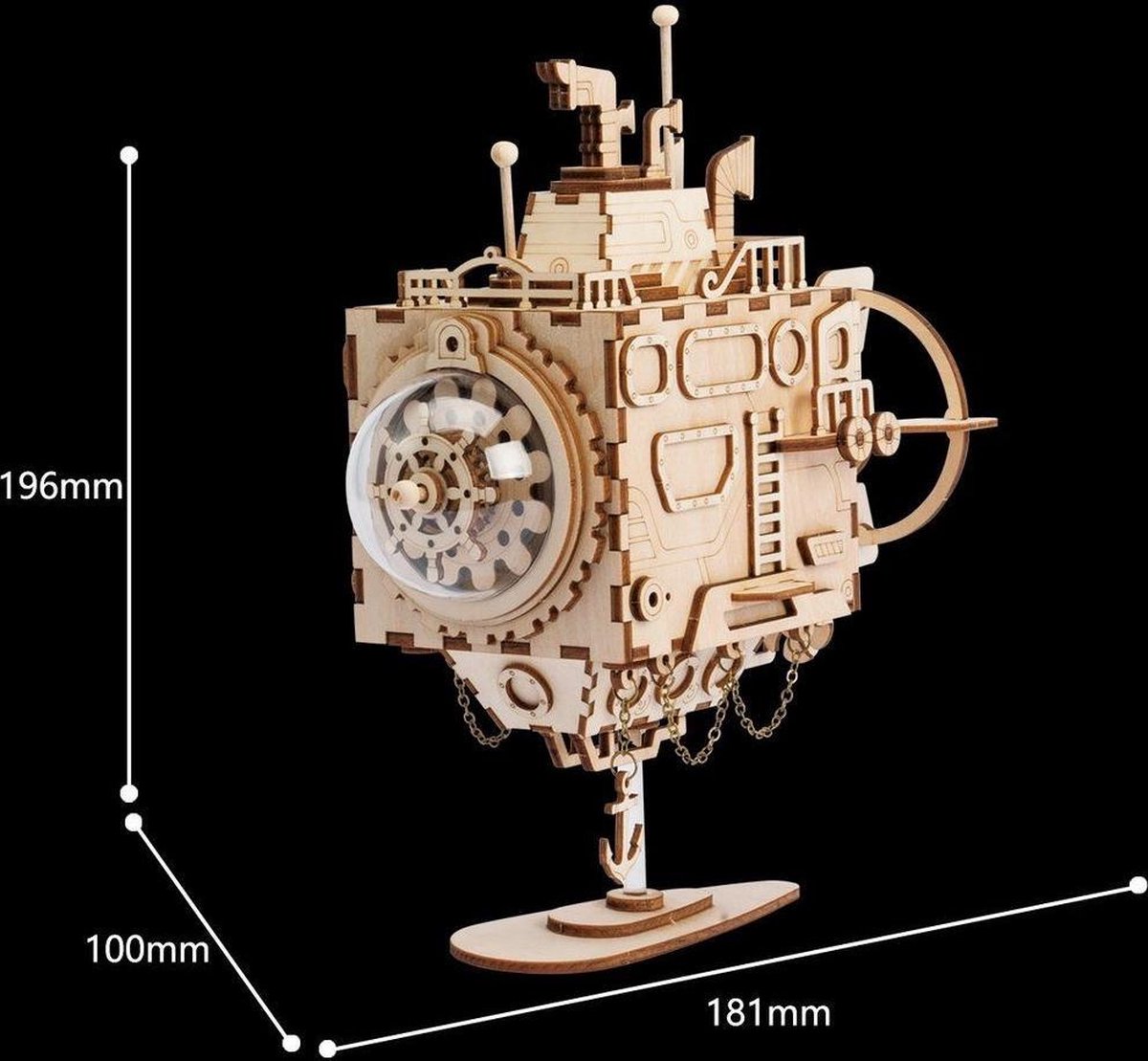 Robotime DIY muziekdoosje houten onderzeeër 160 delig - Bruin