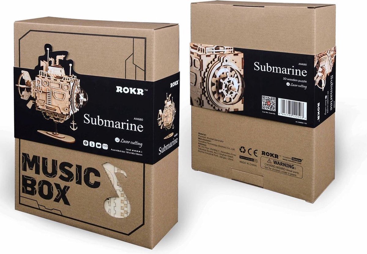 Robotime DIY muziekdoosje houten onderzeeër 160 delig - Bruin