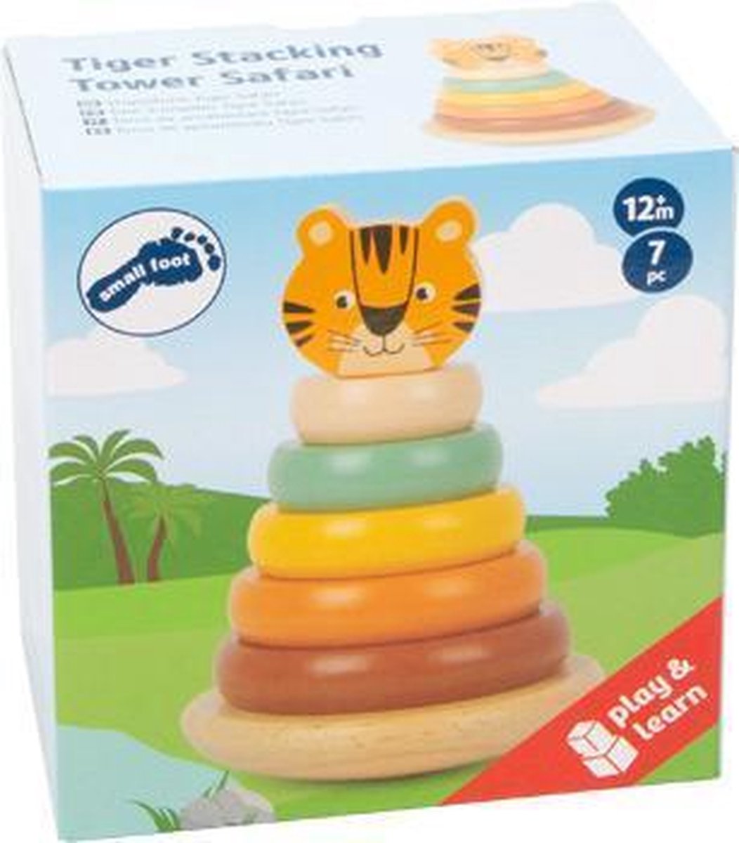 Small Foot stapeltoren tijger safari junior 14 cm hout 7 delig