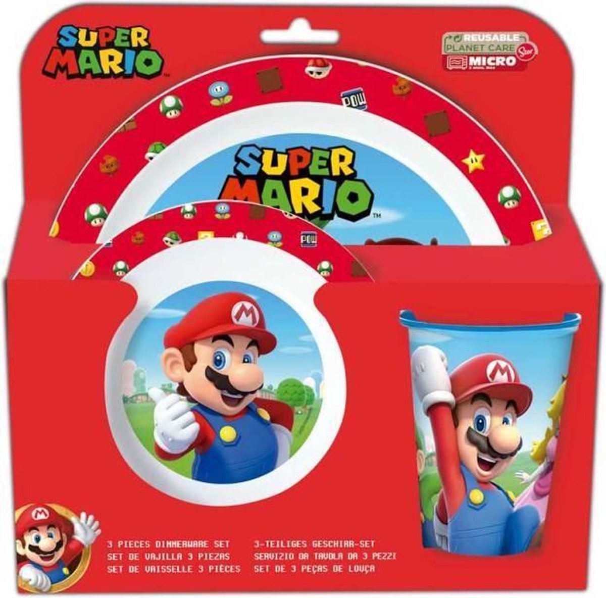 Nintendo serviesset Super Mario junior/wit 3 delig - Rood