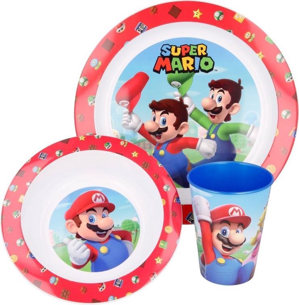 Nintendo serviesset Super Mario junior/wit 3 delig - Rood