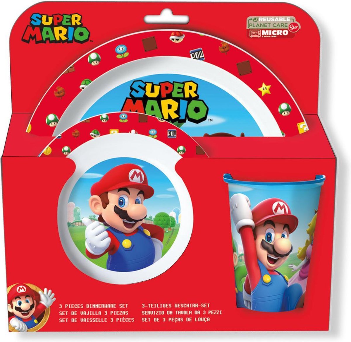 Nintendo serviesset Super Mario junior/wit 3 delig - Rood
