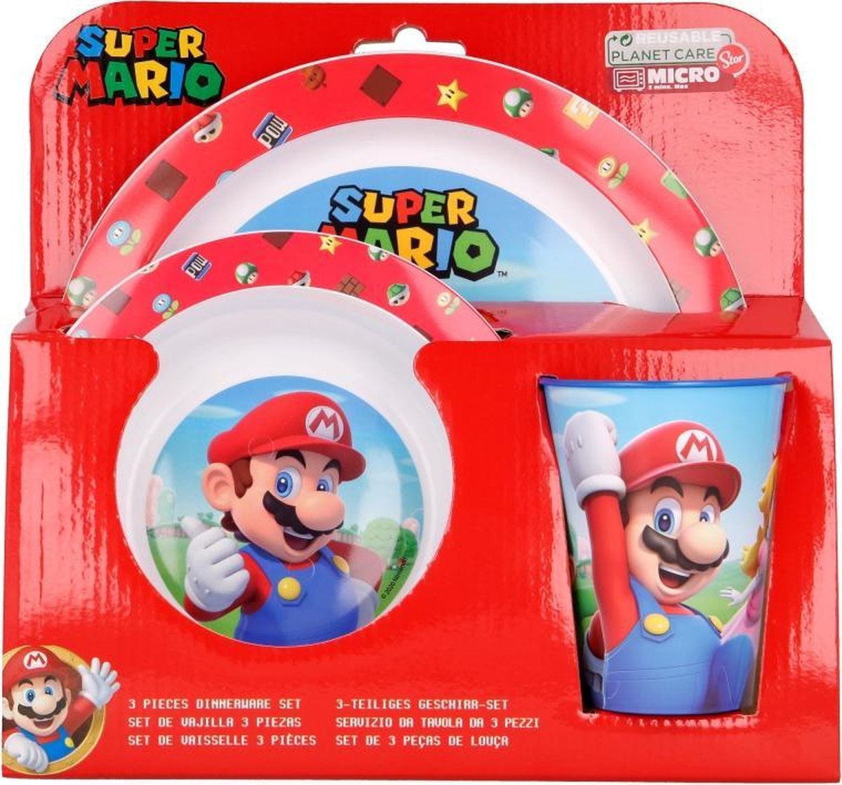 Nintendo serviesset Super Mario junior/wit 3 delig - Rood