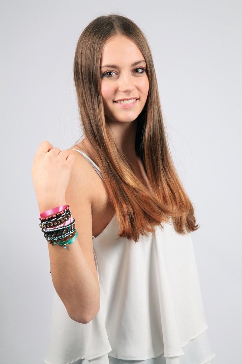 Lena vriendschapsarmbandenset meisjes 20 cm katoen roze/ - Blauw