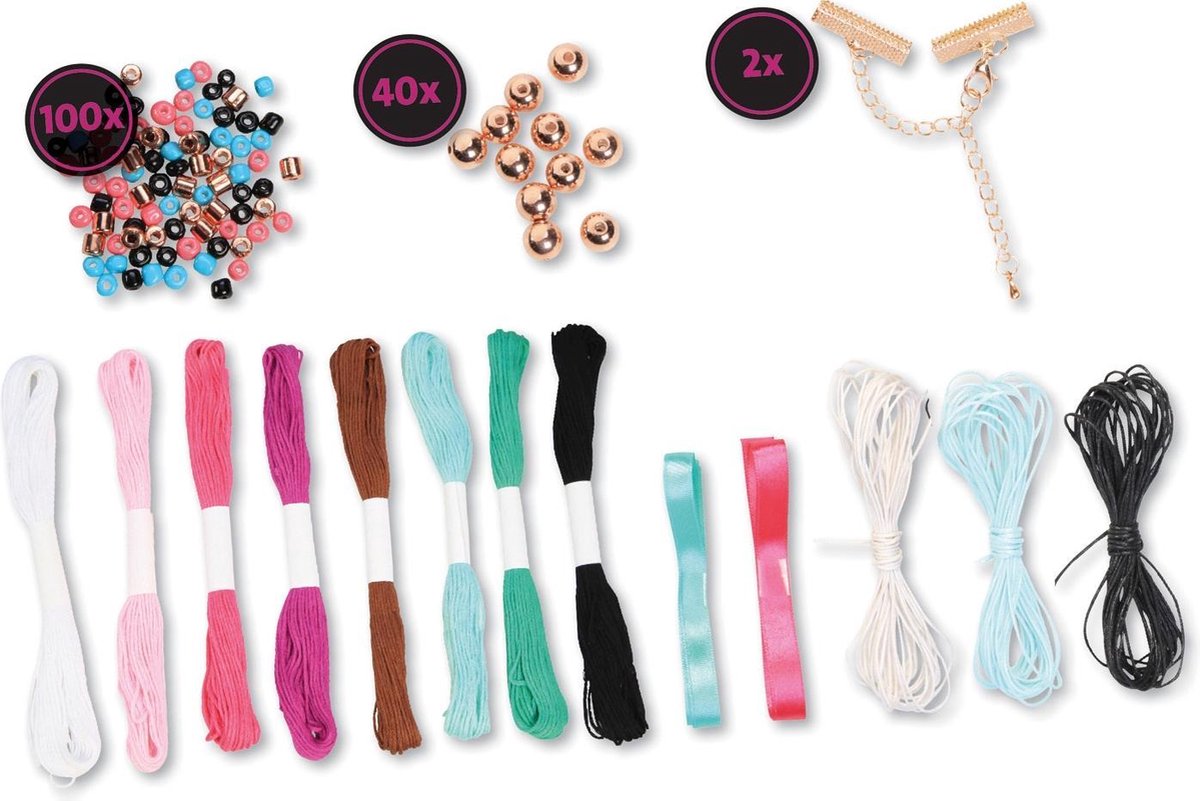 Lena vriendschapsarmbandenset meisjes 20 cm katoen roze/ - Blauw