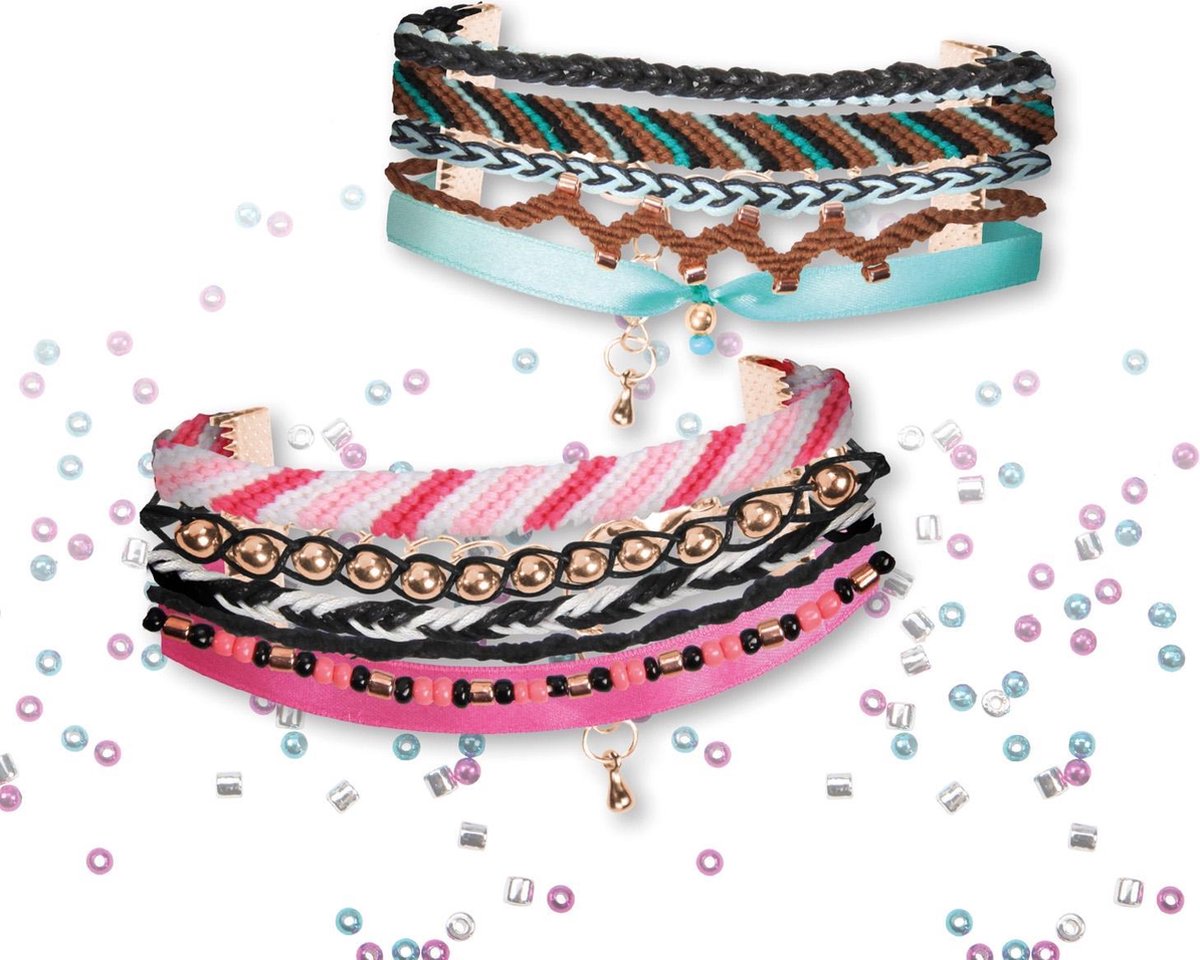 Lena vriendschapsarmbandenset meisjes 20 cm katoen roze/ - Blauw