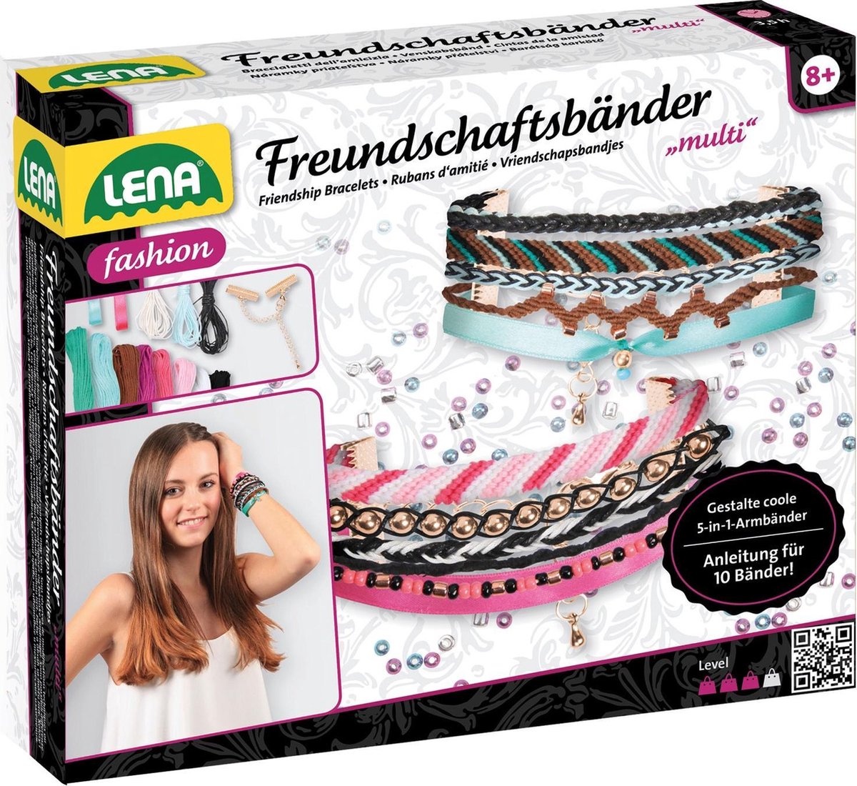 Lena vriendschapsarmbandenset meisjes 20 cm katoen roze/ - Blauw