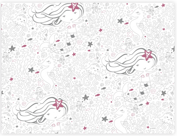 Amscan placemat zeemeermin 30 x 40 cm papier/roze 8 stuks - Wit