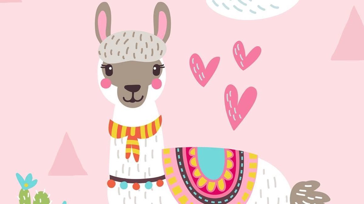 Good Morning strandlaken Lama junior 150 x 75 cm katoen - Roze