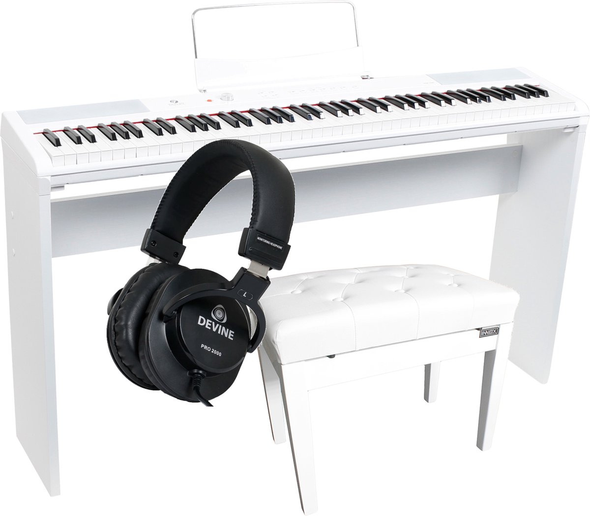 Fazley FSP-200-W digitale piano wit + onderstel + pianobank + hoofdtelefoon