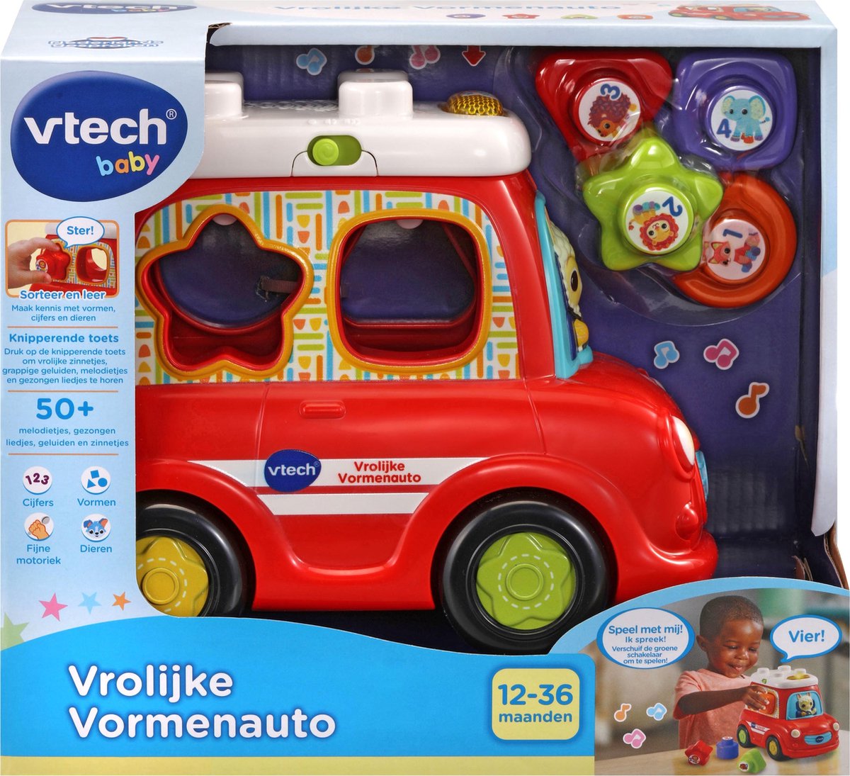 Vtech Vrolijke Vormenauto 25 cm 5 delig - Rood