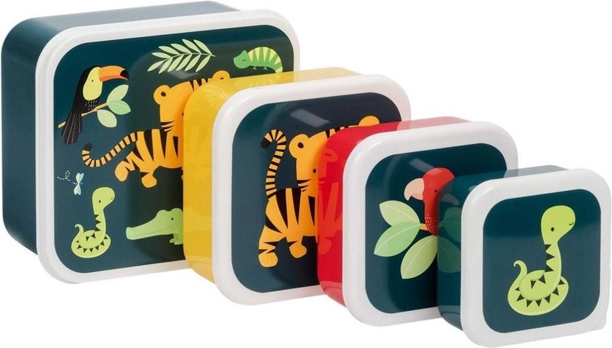 A Little Lovely Company eetset Jungle junior polyetheen groen 4 delig